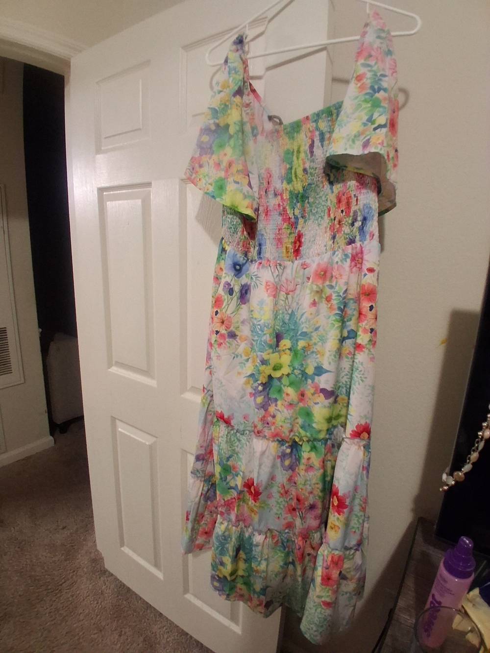 BloomChic White Floral Off-Shoulder Sundress with Multicolor Flowers